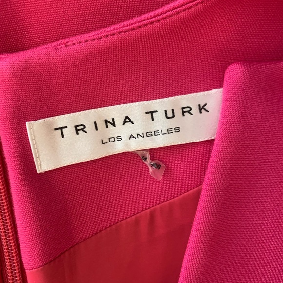 Trina Turk Los Angeles Bright Pink Cap Sleeve Lined Empire Waist Dress - Picture 4 of 7